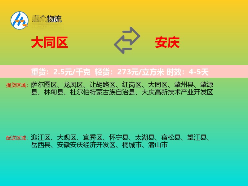 大同区到安庆物流专线