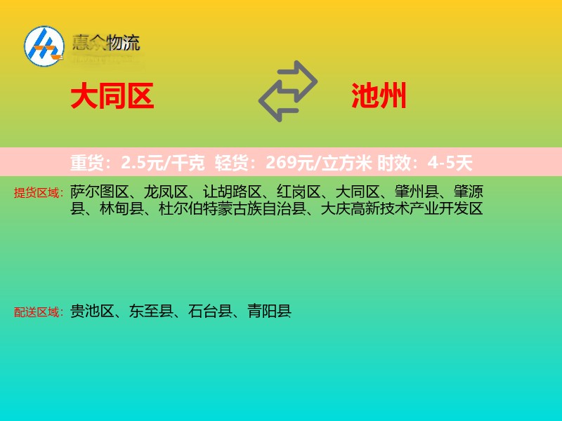 大同区到池州物流专线