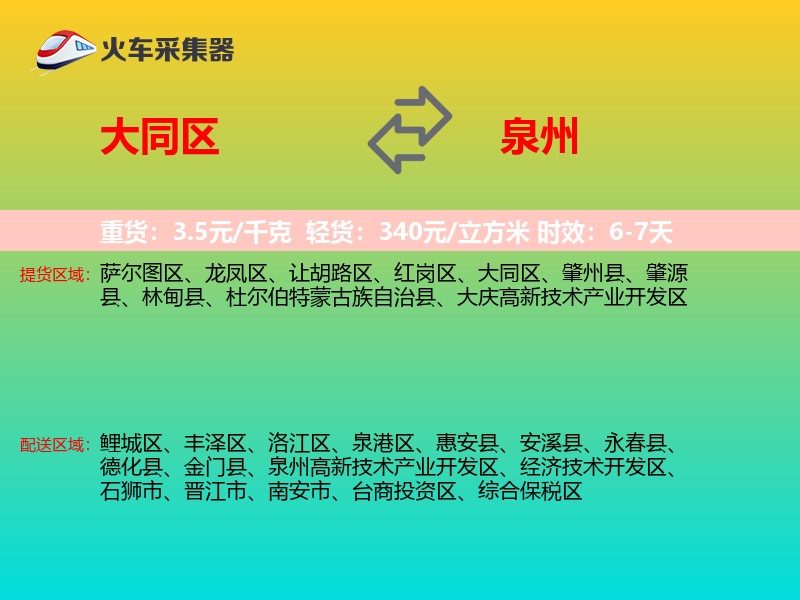 大同区到泉州物流专线