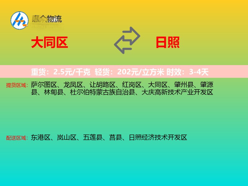 大同区到日照物流专线