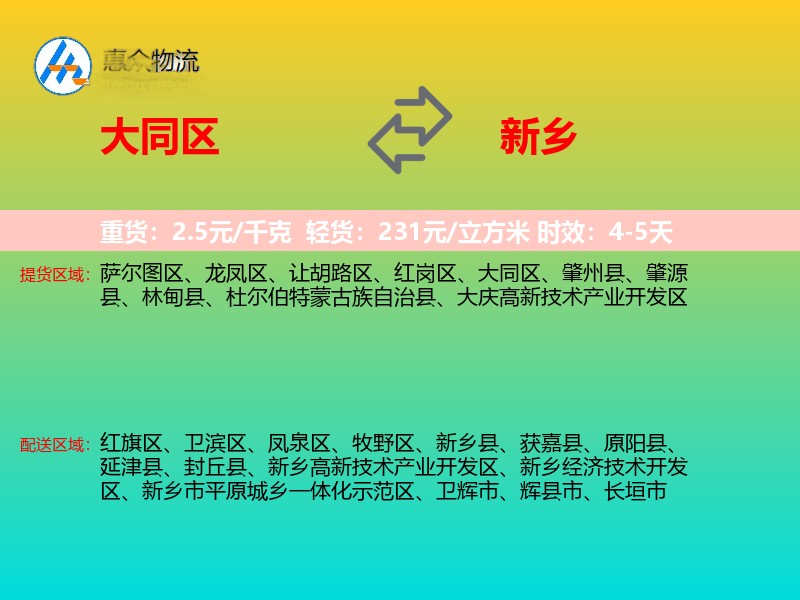 大同区到新乡物流专线