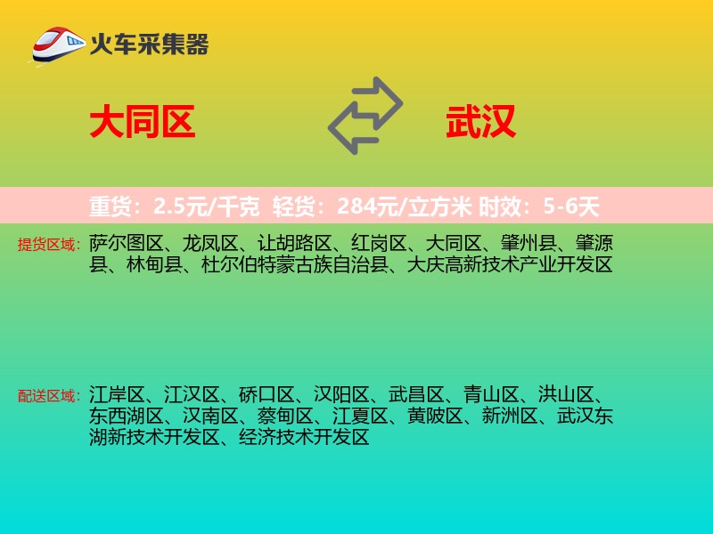 大同区到武汉物流专线