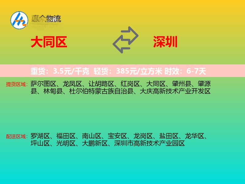 大同区到深圳物流专线