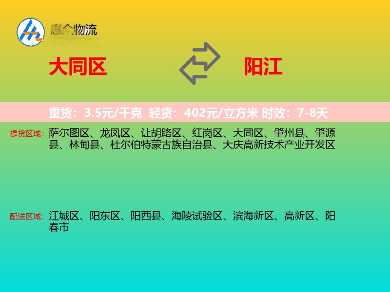 大同区到阳江物流专线