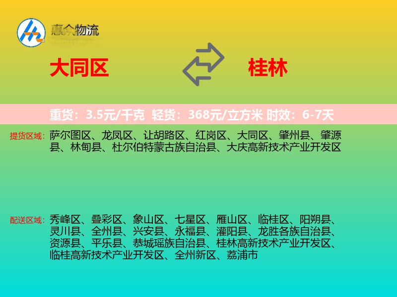 大同区到桂林物流专线