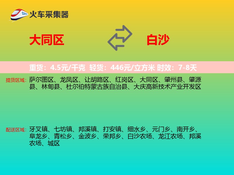 大同区到白沙物流专线