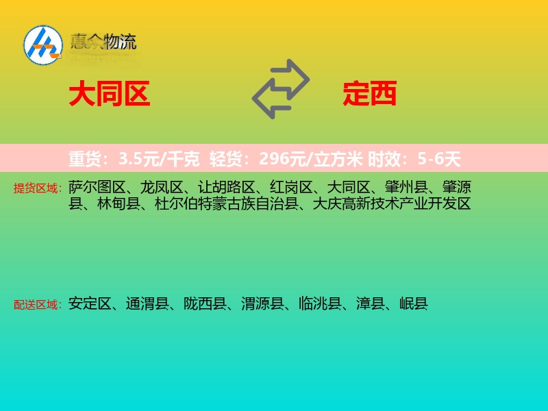 大同区到定西物流专线