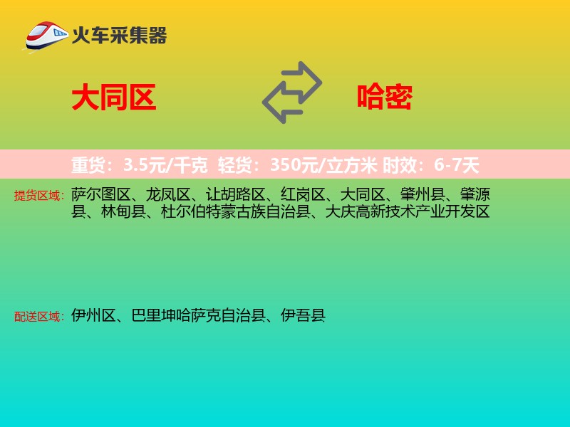 大同区到哈密物流专线