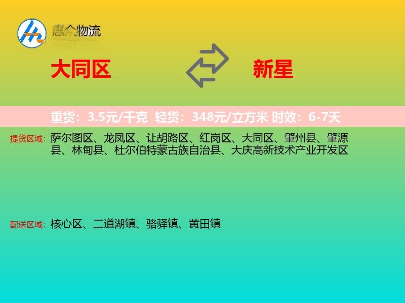 大同区到新星物流专线