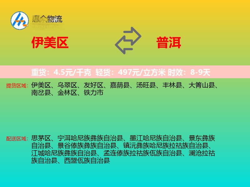 伊美区到普洱物流专线