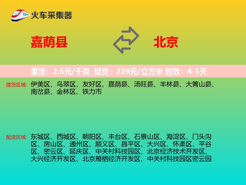嘉荫县到北京物流专线