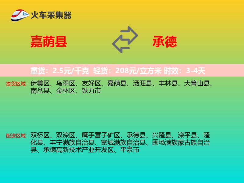嘉荫县到承德物流专线