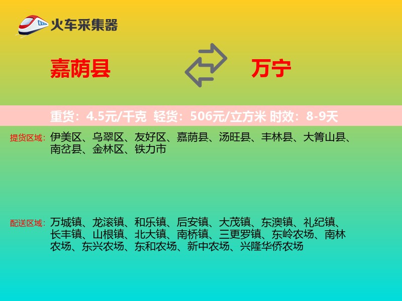 嘉荫县到万宁物流专线