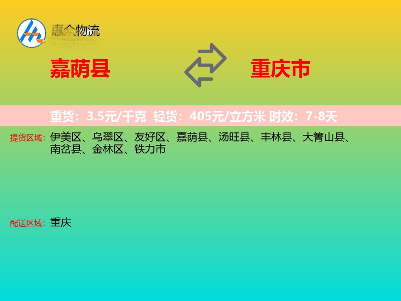 嘉荫县到重庆市物流专线