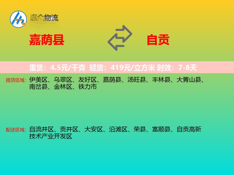嘉荫县到自贡物流专线