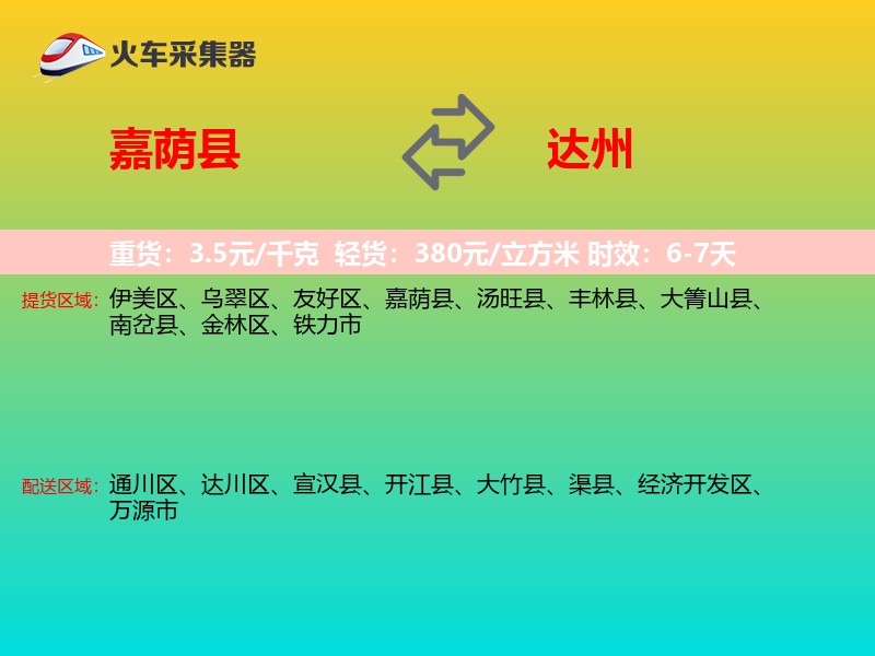 嘉荫县到达州物流专线