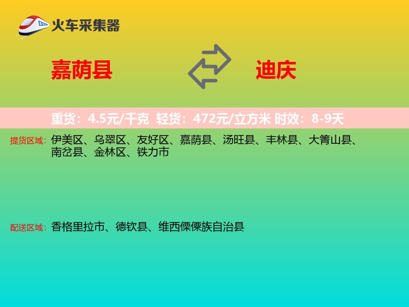 嘉荫县到迪庆物流专线