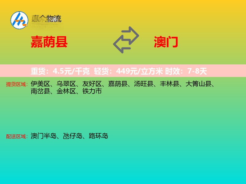 嘉荫县到澳门轿车托运