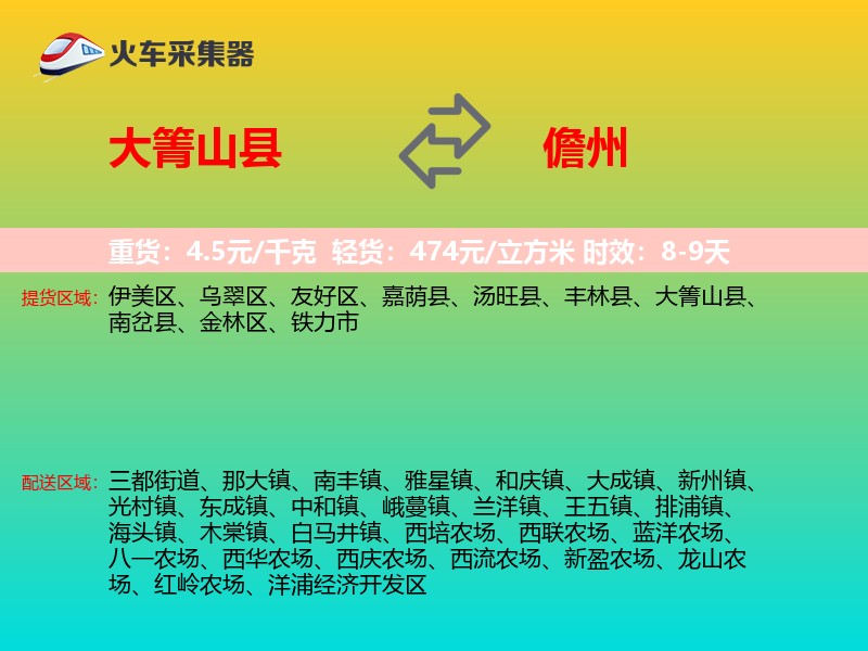 大箐山县到儋州物流专线