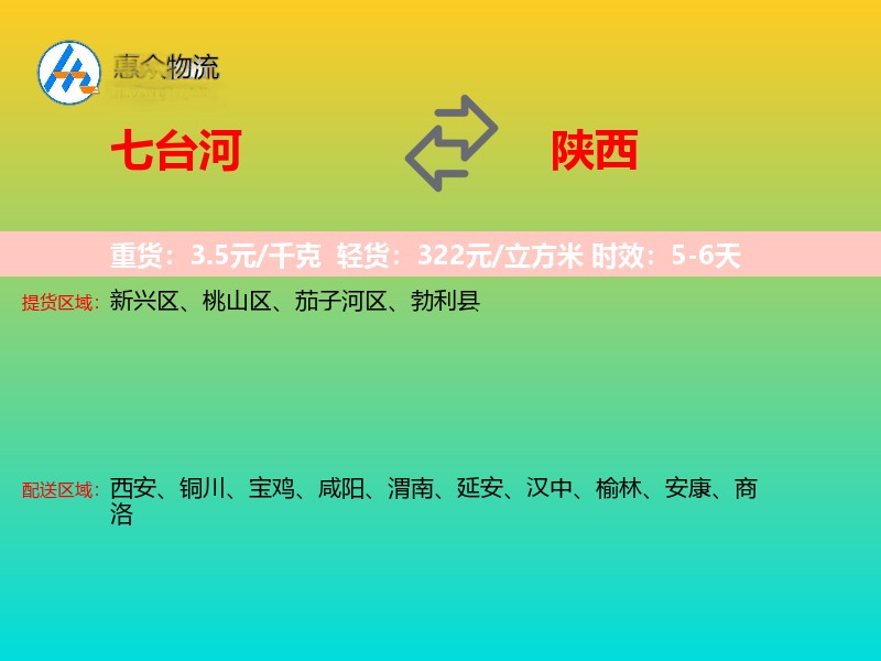 七台河到陕西物流专线