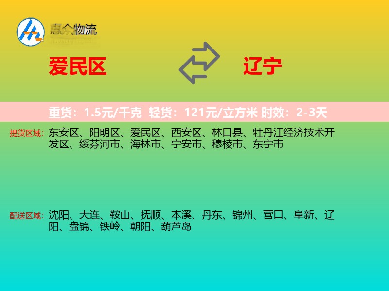 爱民区到辽宁轿车托运
