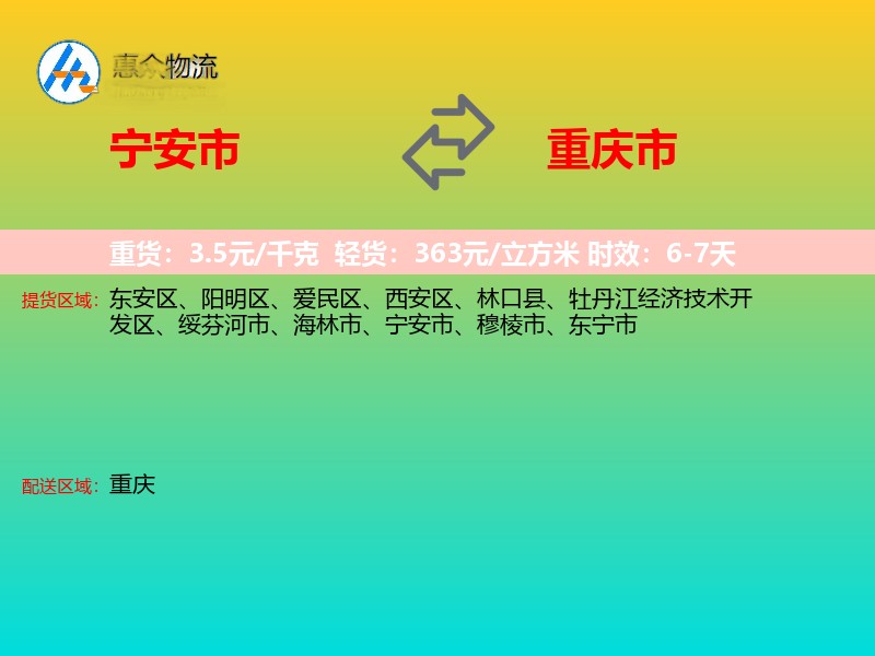 宁安市到重庆市物流专线
