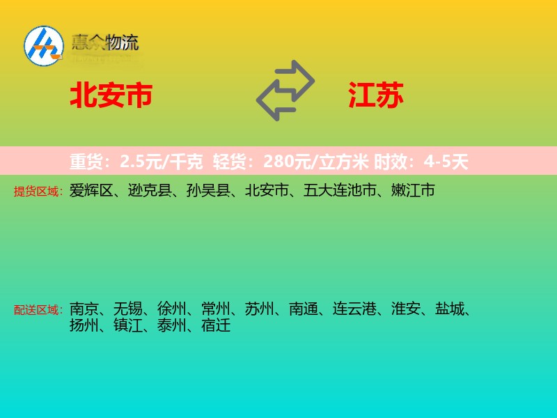 北安市到江苏长途搬家