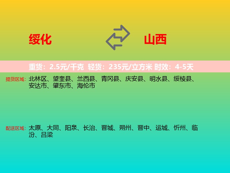 绥化到山西长途搬家