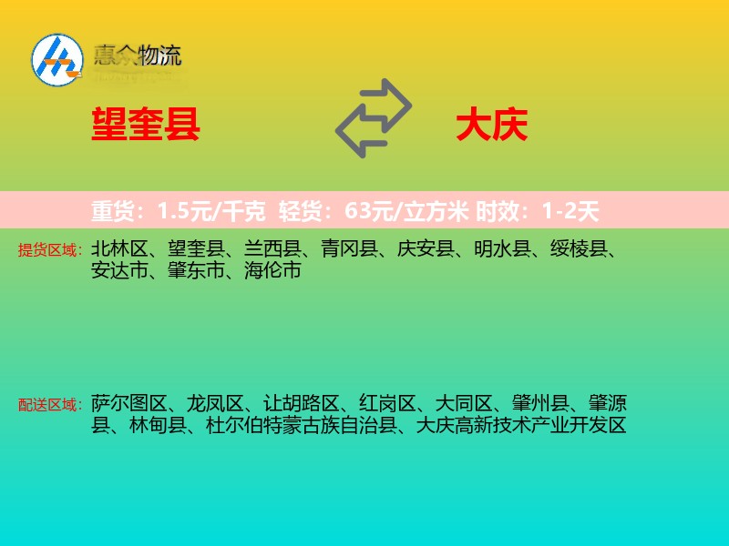 望奎县到大庆物流专线