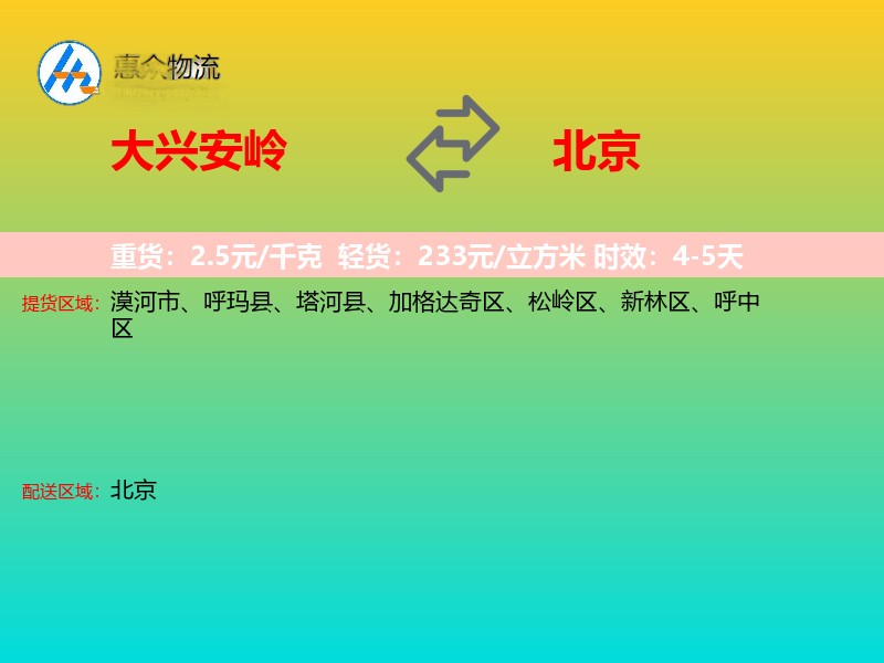 大兴安岭到北京物流专线