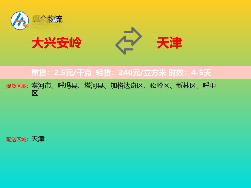 大兴安岭到天津物流专线