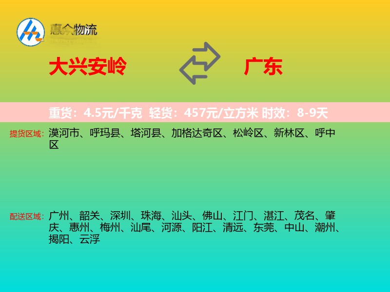 大兴安岭到广东轿车托运