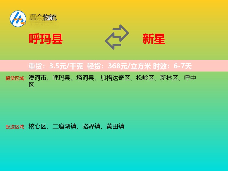 呼玛县到新星物流专线