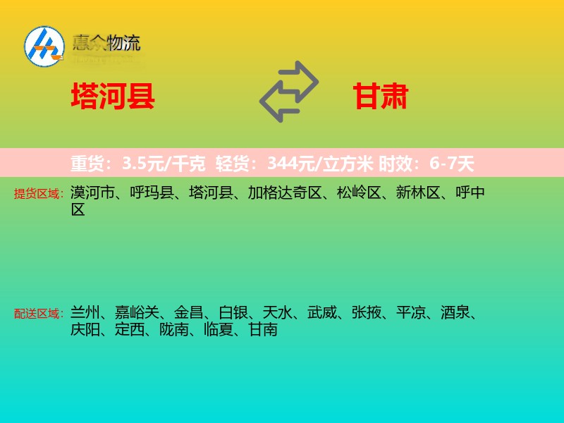 塔河县到甘肃长途搬家