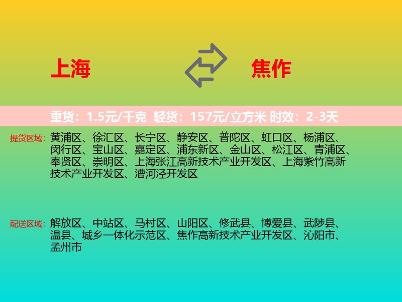 上海到焦作物流专线价格时效