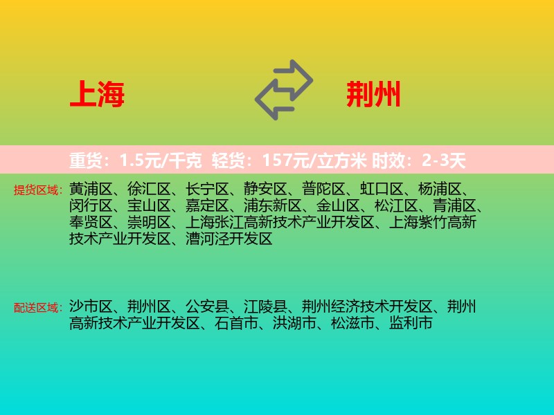 上海到荆州物流专线价格时效