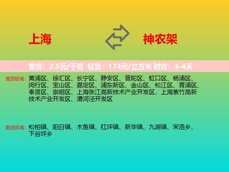 上海到神农架物流专线价格时效