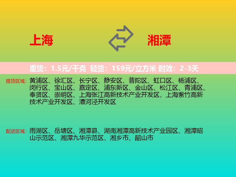 上海到湘潭物流专线价格时效