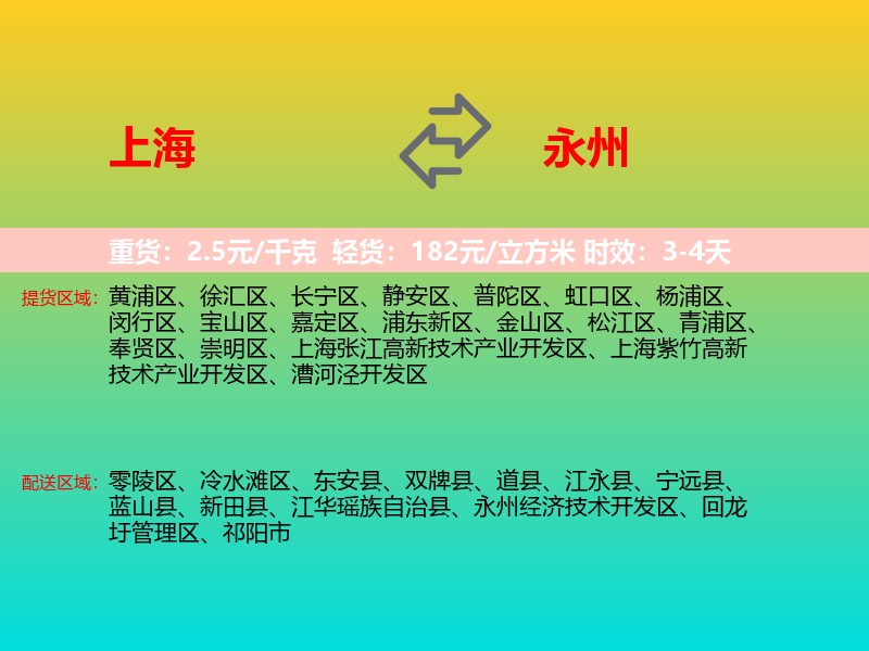 上海到永州物流专线价格时效