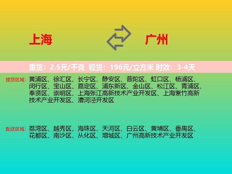 上海到广州物流专线价格时效