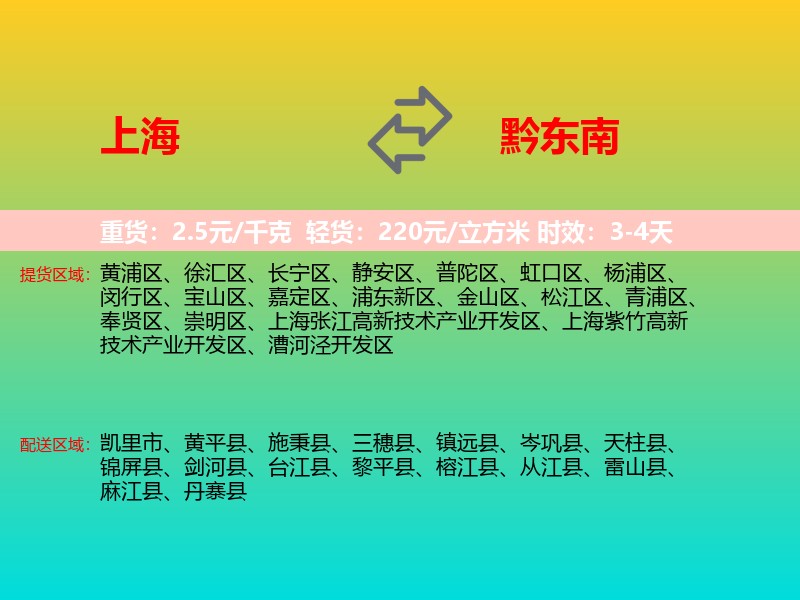 上海到黔东南物流专线价格时效