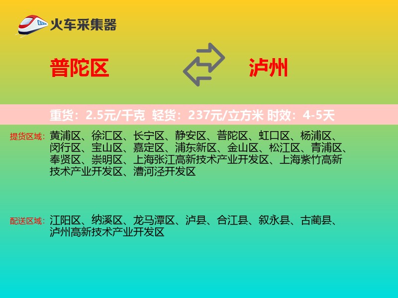 普陀区到泸州物流专线