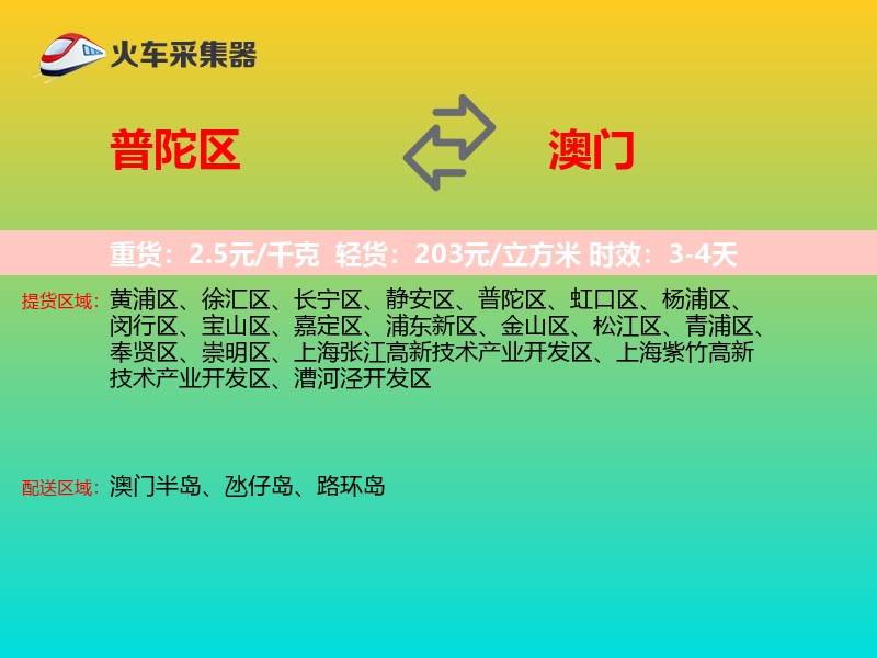 普陀区到澳门轿车托运