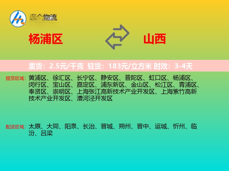 杨浦区到山西物流专线