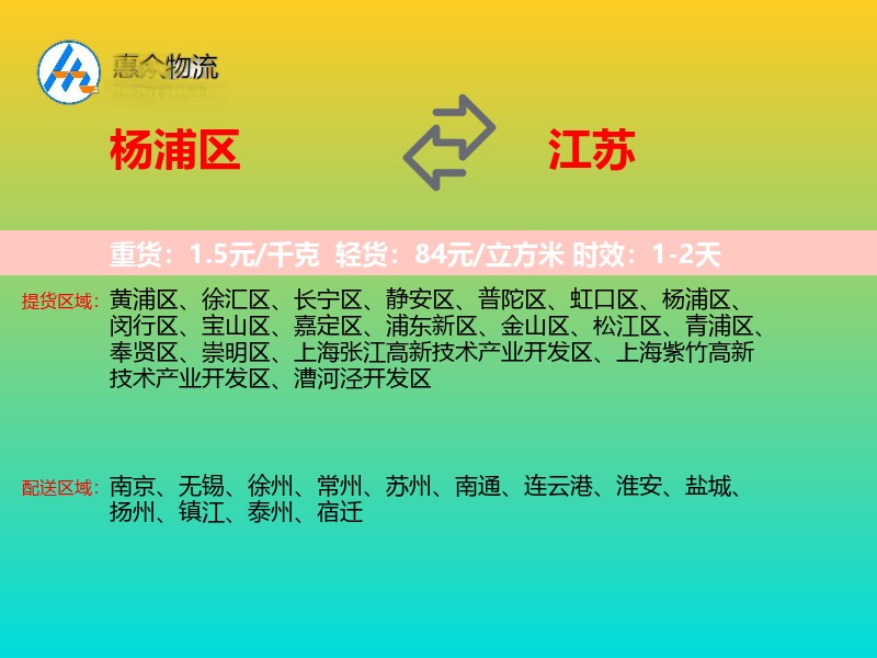 杨浦区到江苏物流专线