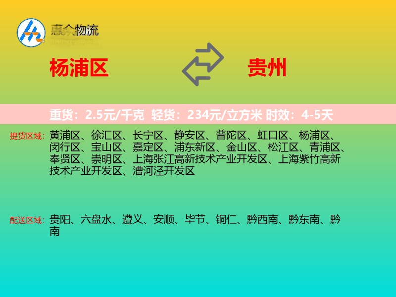 杨浦区到贵州物流专线