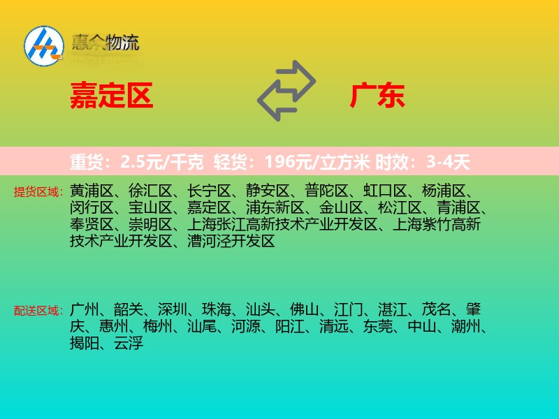 嘉定区到广东物流专线