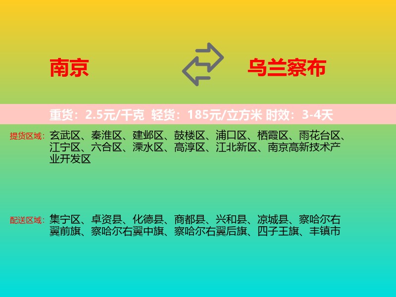 南京到乌兰察布物流专线价格时效
