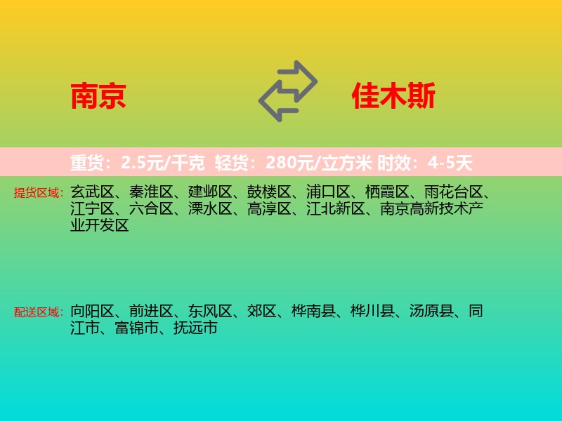 南京到佳木斯物流专线价格时效