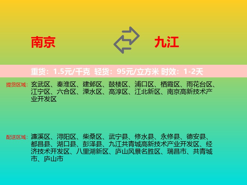 南京到九江物流专线价格时效